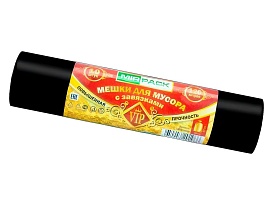 Мешки для мусора 120 л, с завязками, черные, в рулоне 10 шт., ПНД, 15 мкм, 800х750 мм, VIP, Z12010black в Славянске-на-Кубани
