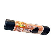Мешки для мусора 120 л, с завязками, черные, в рулоне 10 шт., ПНД, 16 мкм, 1100х700 мм, Крепак, 4607075710320 в Славянске-на-Кубани