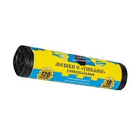 Мешки для мусора 120 л, с ушками, черные, в рулоне 10 шт., ПНД, 13 мкм, 1050х680 мм, Крепакоф, 4607075710436 в Славянске-на-Кубани