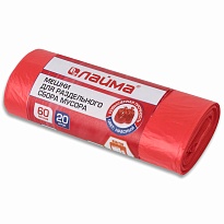 Мешки для мусора 60 л, красный, в рулоне 20 шт., ПНД, 10 мкм, 680х580 мм, LAIMA, 606702 в Славянске-на-Кубани