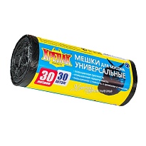 Мешки для мусора 30 л, черные, в рулоне 30 шт., ПНД, 9 мкм, 600х500 мм, Крепак, 4607075710108 в Славянске-на-Кубани