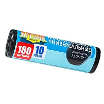 Мешки для мусора 180 л, с ушками, черные, в рулоне 10 шт., ПНД, 20 мкм, 1150х800 мм, Крепак, 4607075710498 в Славянске-на-Кубани