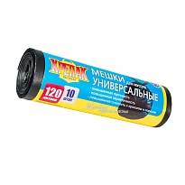 Мешки для мусора 120 л, черные, в рулоне 10 шт., ПНД, 15 мкм, 1100х700 мм, Крепак, 4607075710214 в Славянске-на-Кубани