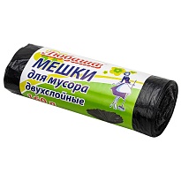 Мешки для мусора 160 л, черные, в рулоне 10 шт., ПВД, 23 мкм, 1200х900 мм, Любаша, 607681 в Славянске-на-Кубани
