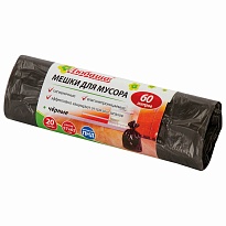 Мешки для мусора 60 л, черные, в рулоне 20 шт., ПНД, 5 мкм, 650х570 мм, Любаша, 605331 в Славянске-на-Кубани