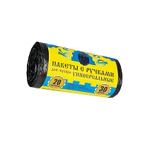 Мешки для мусора 20 л, с ручками, черные, в рулоне 30 шт., ПНД, 10 мкм, 550х440 мм, Крепакоф, 4607075710658 в Славянске-на-Кубани