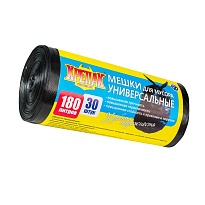 Мешки для мусора 180 л, черные, в рулоне 30 шт., ПНД, 20 мкм, 1150х800 мм, Крепак, 4607075710139 в Славянске-на-Кубани
