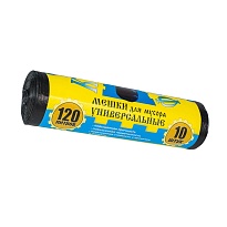 Мешки для мусора 120 л, с ушками, черные, в рулоне 10 шт., ПНД, 13 мкм, 1050х680 мм, Крепакоф, 4607075710252 в Славянске-на-Кубани