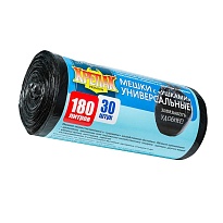Мешки для мусора 180 л, с ушками, черные, в рулоне 30 шт., ПНД, 20 мкм, 1150х800 мм, Крепак, 4607075710399 в Славянске-на-Кубани