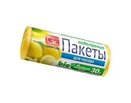 Мешки для мусора 30 л, ароматизированные, Лимон, желтые, в рулоне 20 шт., ПНД, 9 мкм, 560х530 мм, GRIFON Aroma, 101-020 Li в Славянске-на-Кубани