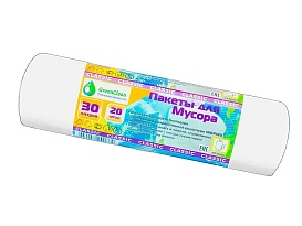 Мешки для мусора 30 л, белые, в рулоне 20 шт., ПНД, 7 мкм, 600х500 мм, MIRPACK Classik, 302042 в Славянске-на-Кубани