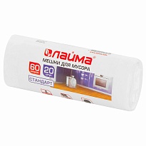 Мешки для мусора 60 л, белые, в рулоне 20 шт., ПНД, 7 мкм, 680х580 мм, LAIMA, 605539 в Славянске-на-Кубани