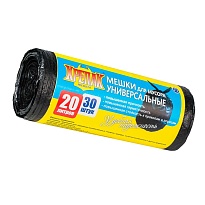 Мешки для мусора 20 л, черные, в рулоне 30 шт., ПНД, 10 мкм, 550х440 мм, Крепак, 4607075710092 в Славянске-на-Кубани