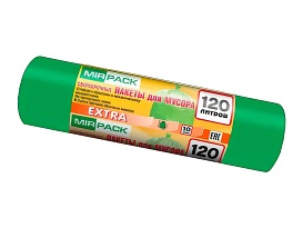 Мешки для мусора 120 л, зеленые, в рулоне 10 шт., ПНД, 14 мкм, 1100х700 мм, EXTRA, ex1201804 в Славянске-на-Кубани